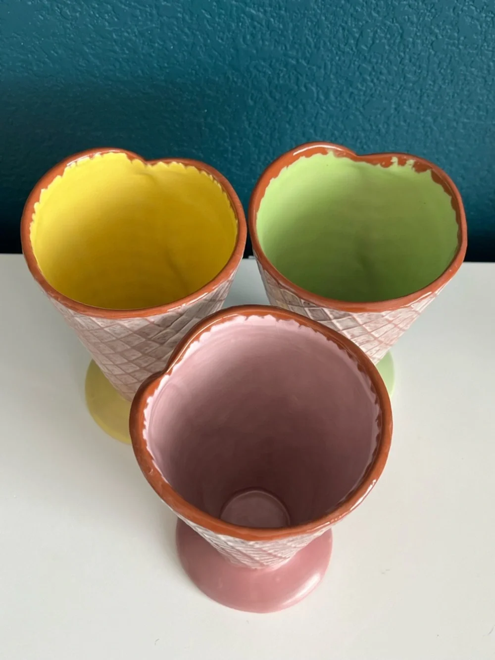 Vintage Hallmark Ceramic Ice Cream Waffle Cone Sundae Cups x3 - Picture 6 of 9